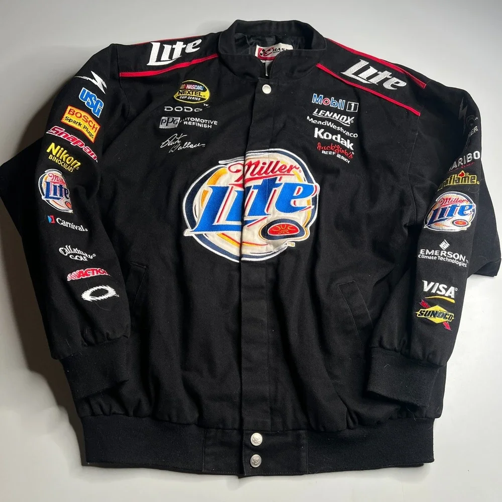Chase Authentics NASCAR Miller Lite Rusty Wallace Racing Jacket Mens XL Black